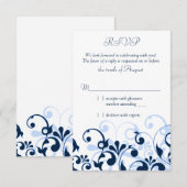 Marineblauw Lichtblauw Witte Abstracte Bloem RSVP Kaartje (Voorkant / Achterkant)