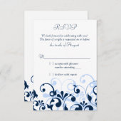 Marineblauw Lichtblauw Witte Abstracte Bloemmotief RSVP Kaartje (Voorkant / Achterkant)