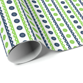 Marineblauw & Limoen Groen Gestreept Ambachtelijk  Cadeaupapier