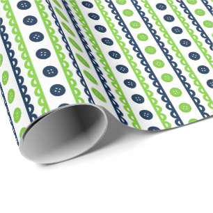 Marineblauw & Limoen Groen Gestreept Ambachtelijk Cadeaupapier