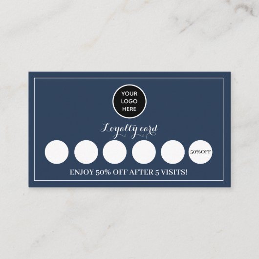 Marineblauw Logo Modern Business Reward Punch Klantenkaartje (Voorkant)