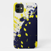 Marineblauw & Maïs Geel Verf Splatter Monogram Case-Mate iPhone Case (Achterkant)