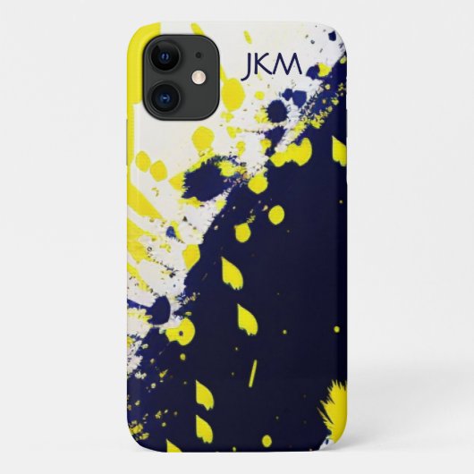 Marineblauw & Maïs Geel Verf Splatter Monogram Case-Mate iPhone Case (Achterkant)