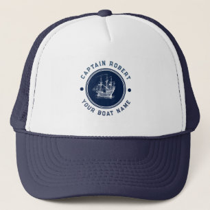 Marineblauw maritiem wind zeilboot trucker pet