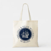 Marineblauw maritiem zeilboot tote bag (Achterkant)