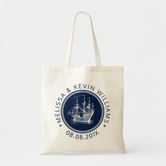 Marineblauw maritiem zeilboot tote bag (Voorkant)