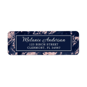 Marineblauw Marmer Roze Glitter Retouradres Etiket
