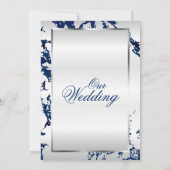 Marineblauw marmer, zilver & wit satijn uitnodigin kaart (Achterkant)