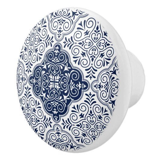 Marineblauw Marokkaans bloemenmandala patroon Keramische Knop (Rechts)