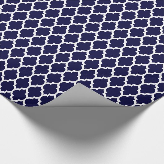 Marineblauw Marokkaans Quatrefoil Patroon #4 Cadeaupapier (Hoek)