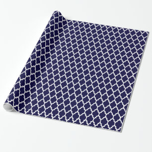 Marineblauw Marokkaans Quatrefoil Patroon #4 Cadeaupapier