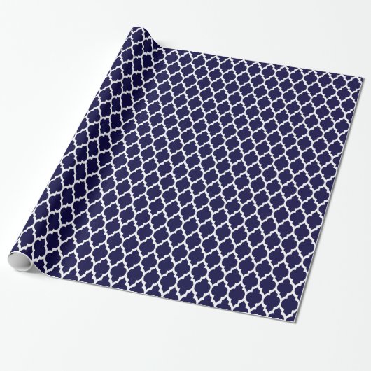 Marineblauw Marokkaans Quatrefoil Patroon #4 Cadeaupapier (Uitgerold)