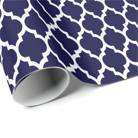 Marineblauw Marokkaans Quatrefoil Patroon #4 Cadeaupapier (Rol Hoek)