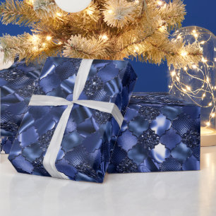 Marineblauw Marokkaans Vierbladpatroon Cadeaupapier