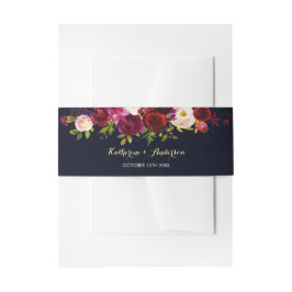 Marineblauw Marsala Rustiek Boho Bloemen Bruiloft Uitnodigingen Wikkel