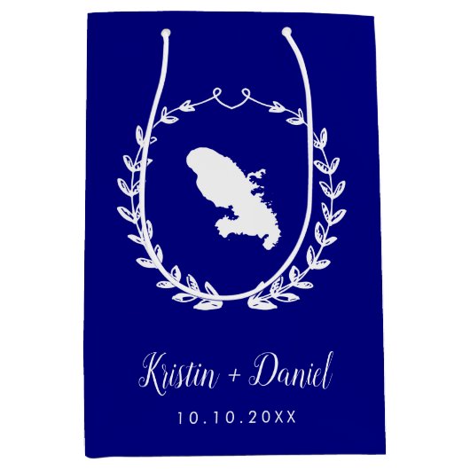 Marineblauw Martinique Kaart Bruiloft Welkom Swag Medium Cadeauzakje (Voorkant)