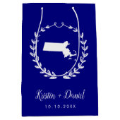 Marineblauw Massachusetts Kaart Bruiloft Welkom Sw Medium Cadeauzakje (Voorkant)