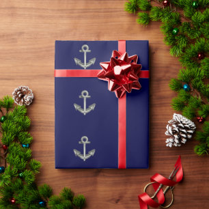 marineblauw met anker cadeaupapier