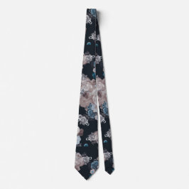 Marineblauw met bloemen stropdas