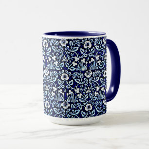 Marineblauw met bloempatroon mok