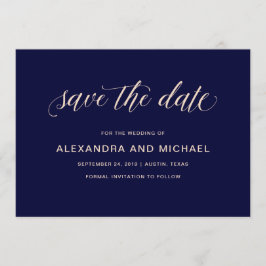 Marineblauw met Blush Typografie | De datum opslaa Save The Date