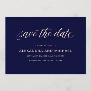 Marineblauw met Blush Typografie De datum opslaa Save The Date