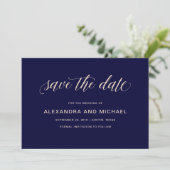 Marineblauw met Blush Typografie | De datum opslaa Save The Date (Staand voorkant)