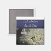 Marineblauw met Crème Rozen Bewaar de Datum Magneet (Voorkant / Achterkant)