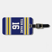 Marineblauw met geel witte strepen Teamshirt Bagagelabel (Voorkant horizontaal)