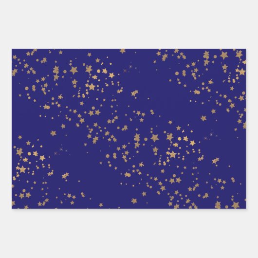 Marineblauw met gouden sterren dubbele gezamenlijk inpakpapier vel (Voorkant 3)