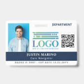 Marineblauw met Logo Foto QR Code Personeels-ID Badge (Voorzijde)