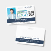 Marineblauw met Logo Foto QR Code Personeels-ID Badge (Voor- en achterkant)