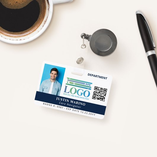 Marineblauw met Logo Foto QR Code Personeels-ID Badge