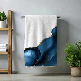 Marineblauw met metallisch goud agaat bad handdoek