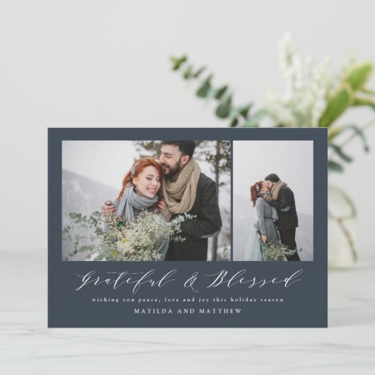 Marineblauw met minimale dankbaarheid en gezegende feestdagenkaart (Staand voorkant)