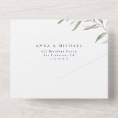 Marineblauw met minimale groene trouwerij all in one uitnodiging (Achterkant)