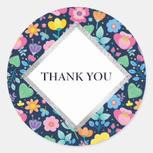 Marineblauw met Mooie Bloemen Dank U Sticker