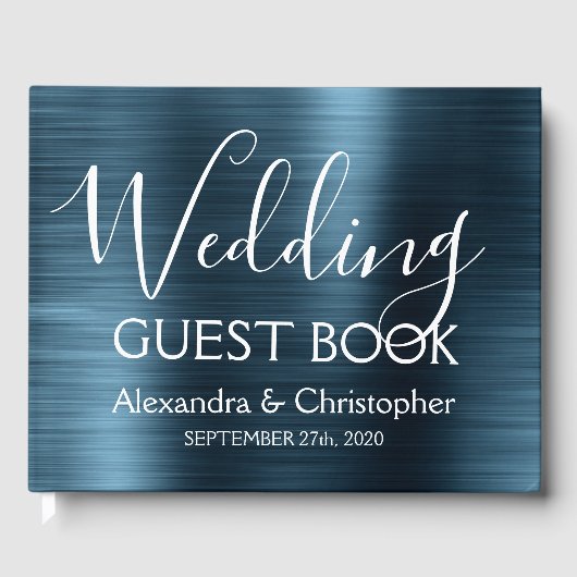 Marineblauw Metallic Wedding Guest Book Gastenboek (Voorkant)