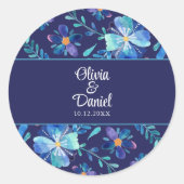 Marineblauw Mexicaans Bloemen Fiesta Bruiloft Ronde Sticker (Voorkant)