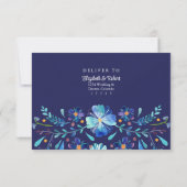Marineblauw Mexicaans Bloemen Fiesta Bruiloft RSVP Bedankkaart (Achterkant)