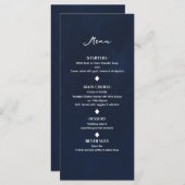 Marineblauw Minimaal Modern Elegant Bruiloft Menu (Voorkant / Achterkant)