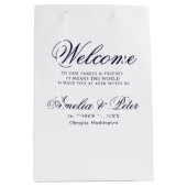 Marineblauw minimale bruiloft welkom medium cadeauzakje (Voorkant)