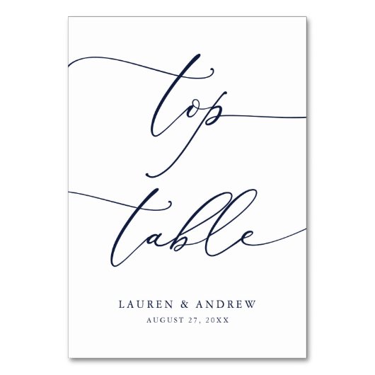 Marineblauw minimalistisch bruiloft top tafel op m kaart (Voorkant)