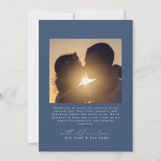 Marineblauw | Minimalistisch Eenvoudig Script Hart Bedankkaart (Achterkant)