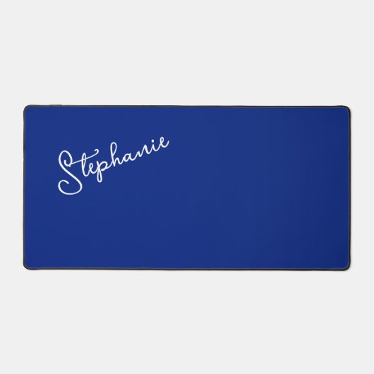 Marineblauw minimalistisch gepersonaliseerd script bureaumat (Voorkant)
