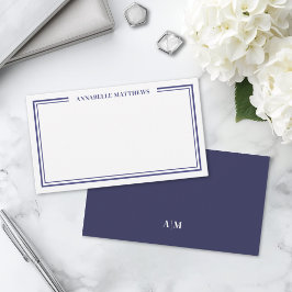 Marineblauw Minimalistisch Initiaal Naam Monogram Notitiekaartje