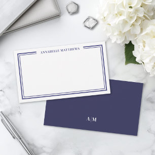 Marineblauw Minimalistisch Initiaal Naam Monogram Notitiekaartje