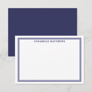 Marineblauw Minimalistisch Naam Monogram Notitiekaartje