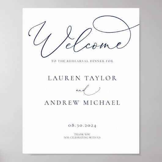 Marineblauw minimalistisch oefendinerbord poster (Voorkant)