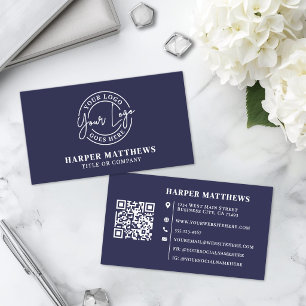 Marineblauw Minimalistisch Professioneel Logo QR-c Visitekaartje